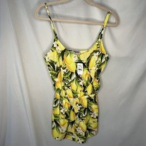 NWT Show Me Your Mumu Women's Spaghetti Strap Lemon Print Rorey Romper Yellow S